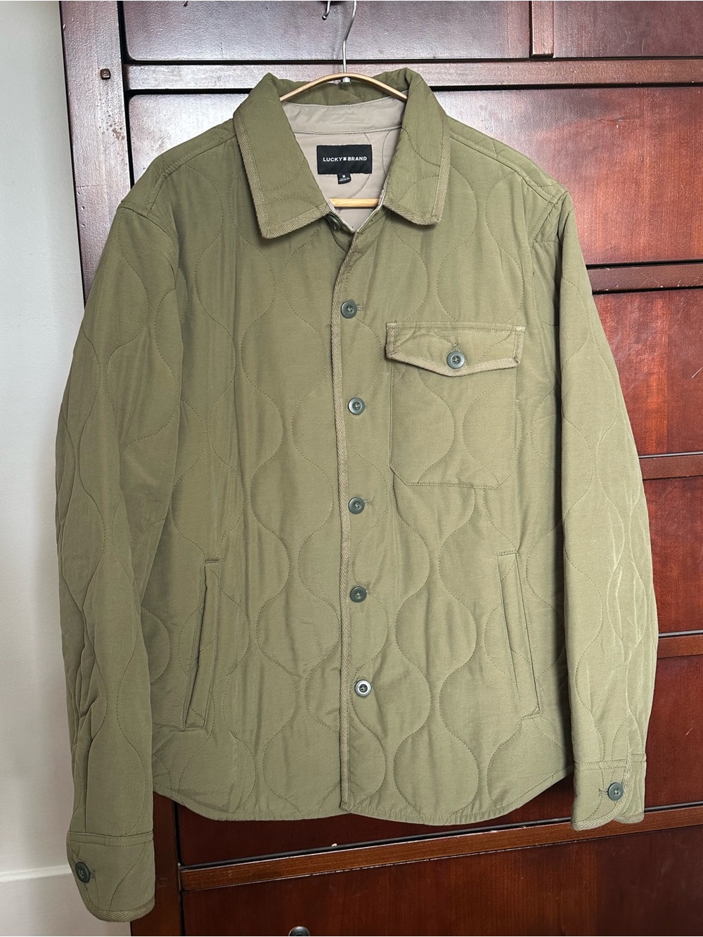 Lucky Brand Men’s Quilted Olive Green Overshirt Size Medium